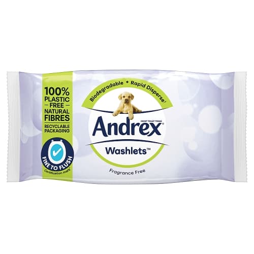 Andrex Fragrance Free Flushable Toilet Wipes-Single Pack.