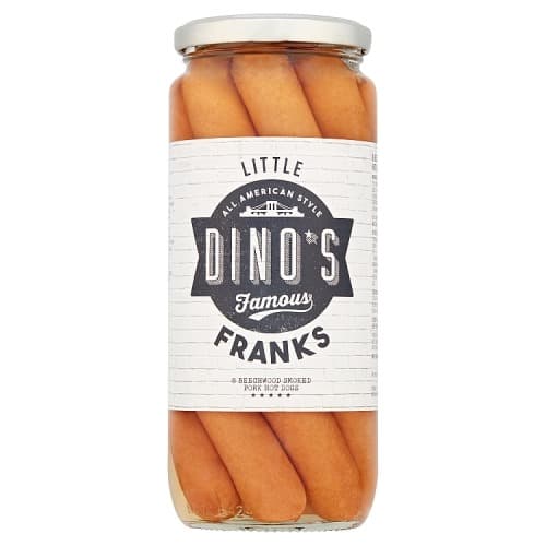 Dino’s Famous Little Franks 8 Beechwood Smoked Pork Hot Dogs 550g