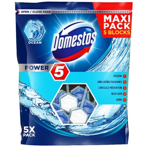 Domestos Power 5 Ocean Toilet Rim Block 5pcs
