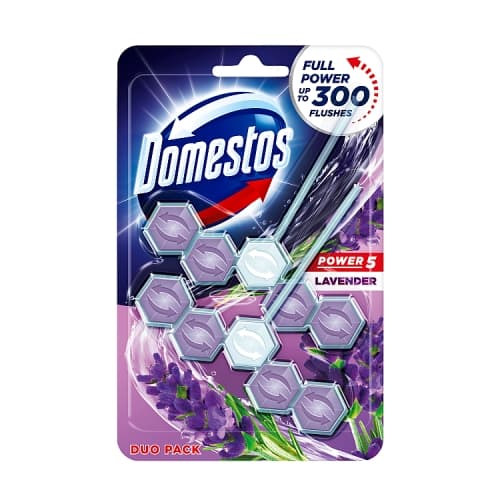 Domestos Power 5 Duo Pack Toilet Rim Block Lavender 2 x 55g