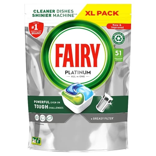 Fairy Platinum All In One Dishwasher Tablets, Regular,51 Tablets.