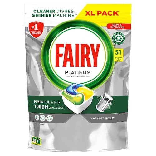 Fairy Platinum All In One Dishwasher Tablets, Lemon,51 Tablets.