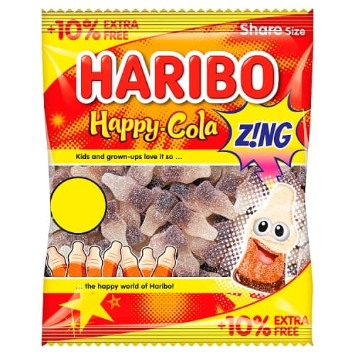 HARIBO Happy Cola Zing Fizzy & Jelly Sweets Sharing Bag 154g