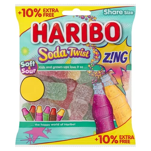 HARIBO Soda Twist Zing Fizzy jelly Sweets Sharing Bag 154g