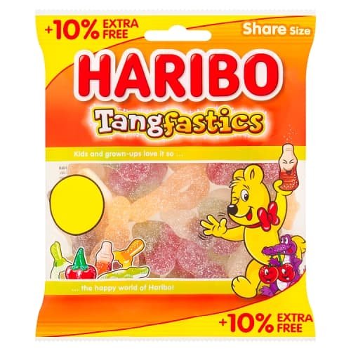 HARIBO Tangfastics Fruit & Cola Flavour Fizzy Jelly Sweets Sharing Bag 154g