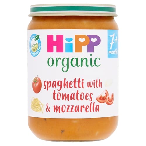 HiPP Organic Spaghetti with tomatoes & mozzarella Baby Food Jar 7+ Months 190g.