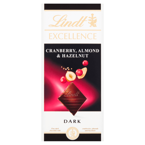 Lindt EXCELLENCE Dark Cranberry, Almond & Hazelnut Chocolate Bar 100g