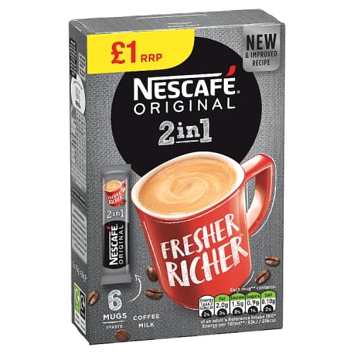 Nescafe 2in1 Instant Coffee, 6 sachets x 10g £1 PMP