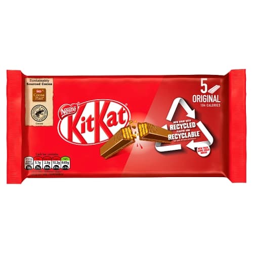 Kit Kat 2 Finger Milk Chocolate Biscuit Bar Multipack 5 Pack