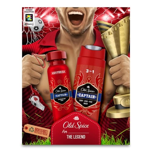 Old Spice Footballer Gift Set For Men With 2(150ml Spray & 250ml Shower Gel)Captain Products.