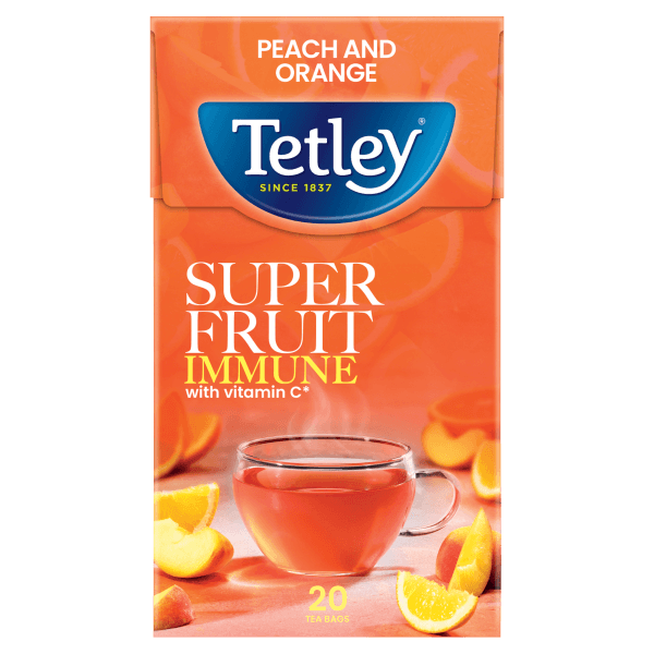 Tetley Super Fruit Immune Peach and Orange 20 Tea Bags 40g.