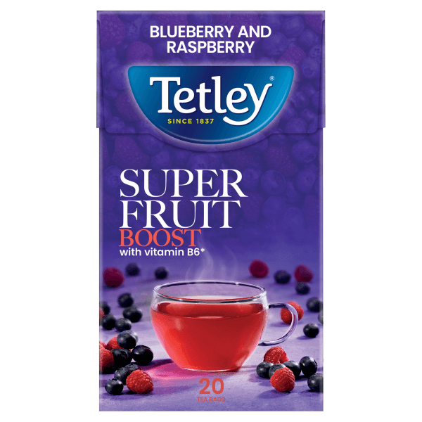 Tetley Super Fruits Boost Blueberry and Raspberry 20 Tea Bags 40g.