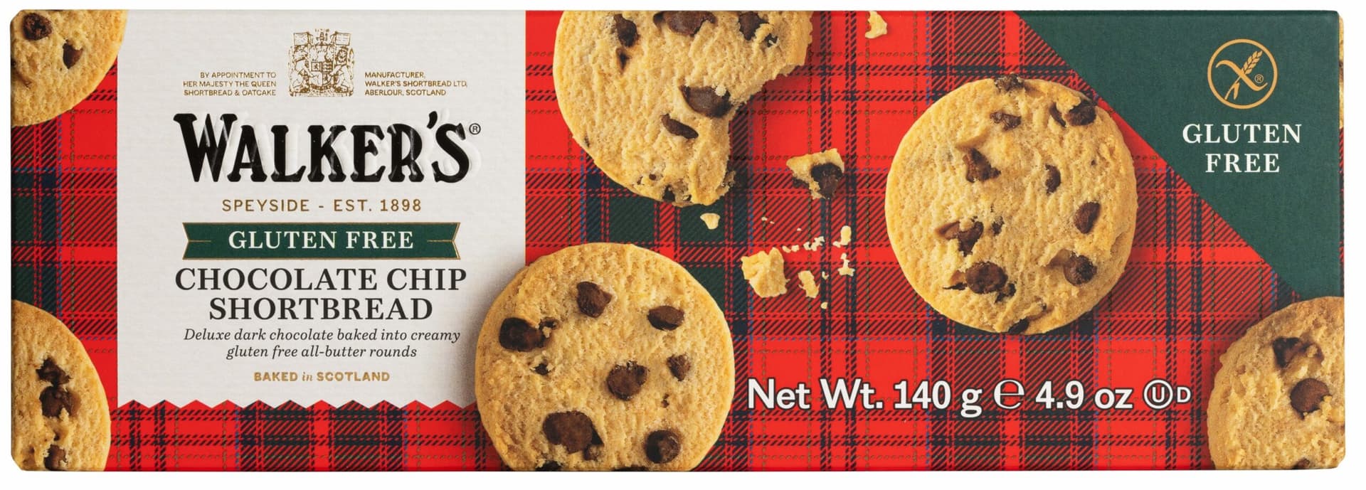Walkers Gluten Free Pure Butter Chocolate Chip Shortbread 140g